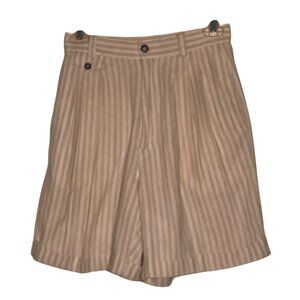 Rafaella Women's 4 Beige & White Striped Linen-Blend High-Waisted Shorts  Y2K